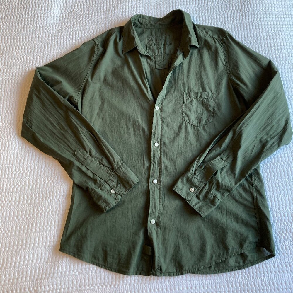 Frank & Eileen Barry Shirt Olive Green100% Italian Cotton Women's Sz L